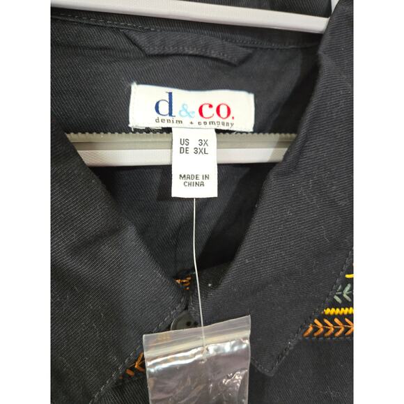NWT DENIM & CO Black Embroidered Cotton Twill Utility Jacket 3X Boho Western - Picture 4 of 15